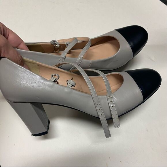 Journee Collection Rory heeled Mary Jane Pumps gray black toe vintage vibe 9 - Picture 6 of 10